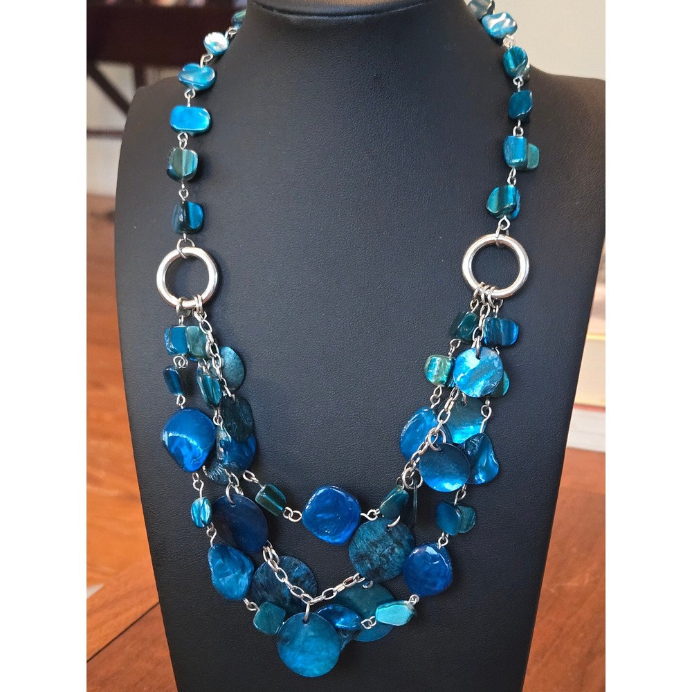 Blue Shell Silvertone Layered Necklace Vintage
